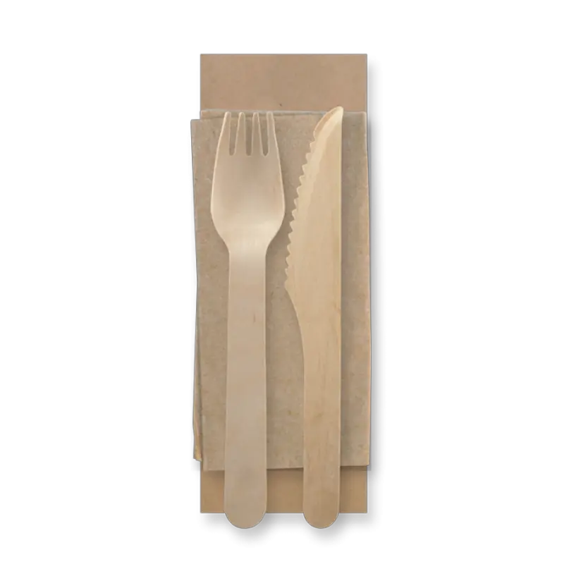 WOODEN FORK, KNIFE, NAPKIN SET X500