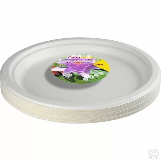 COMPOSTABLE SUGARCANE PLATES 10" 25PK
