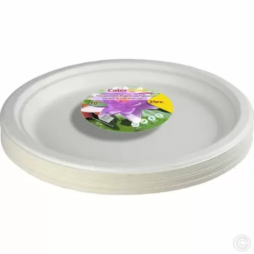 [ST80368] COMPOSTABLE SUGARCANE PLATES 10" 25PK