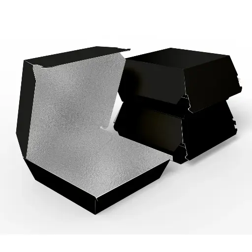 [BRGBOX56654] BLACK BURGER BOX WITH FOIL X240