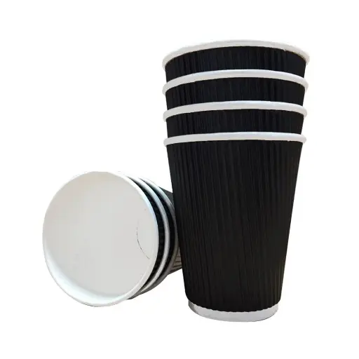 [ICSCROC02682] 12oz BLACK RIPPLE CUPS (25)