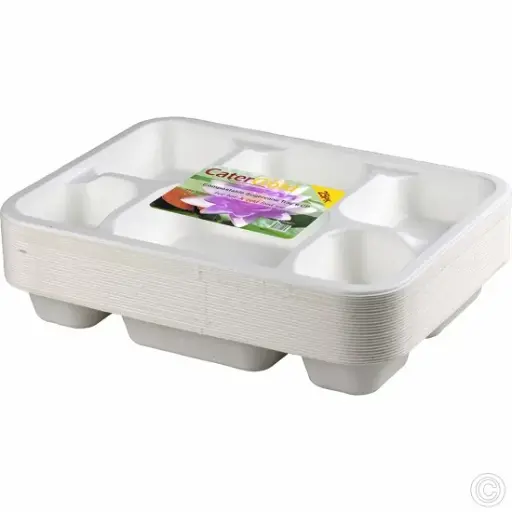 [ST80927] COMPOSTABLE SUGARCANE TRAY 6CP 25PK