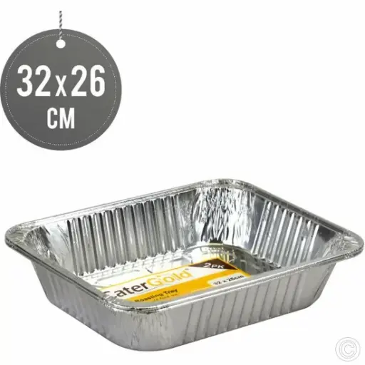 [ST1933] SQUARE 2PK FOIL ROASTING TRAY M 32x26x6.2CM